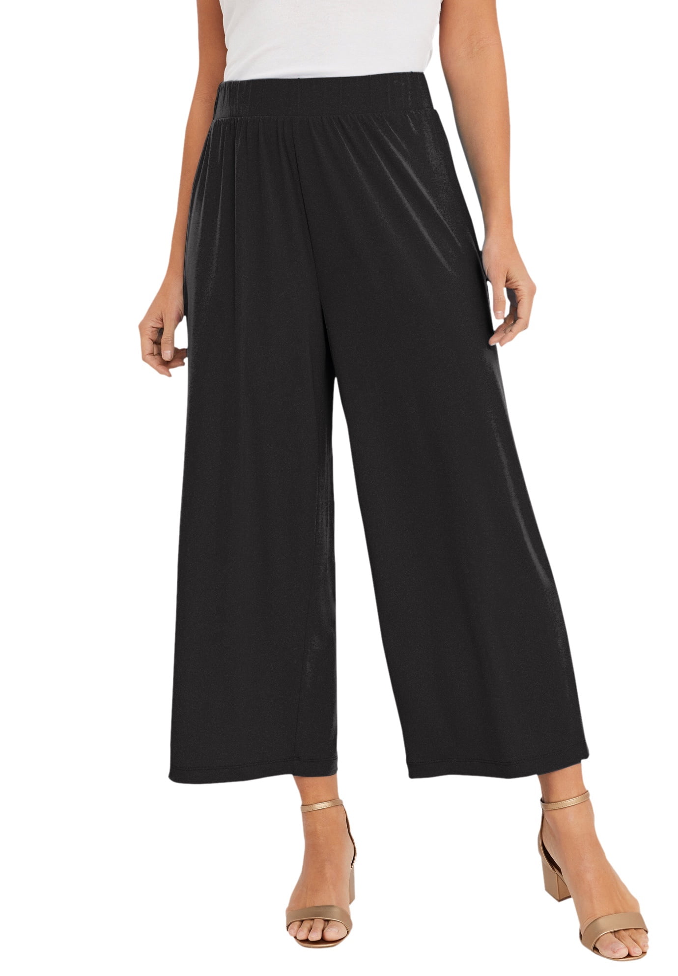 Jessica London Women's Plus Size Stretch Knit Wide Leg Crop Pant