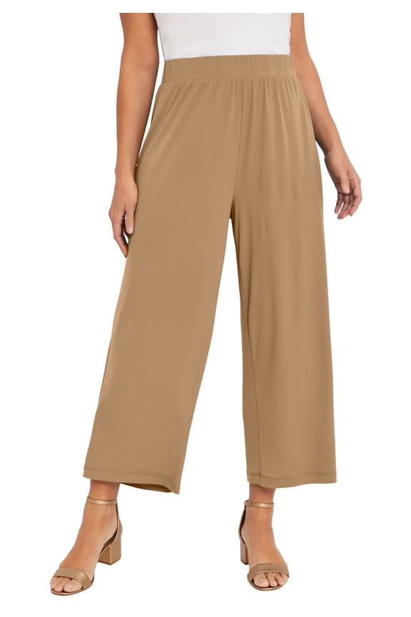 Women's Plus Size Stretch Knit Wide Leg Crop Pant