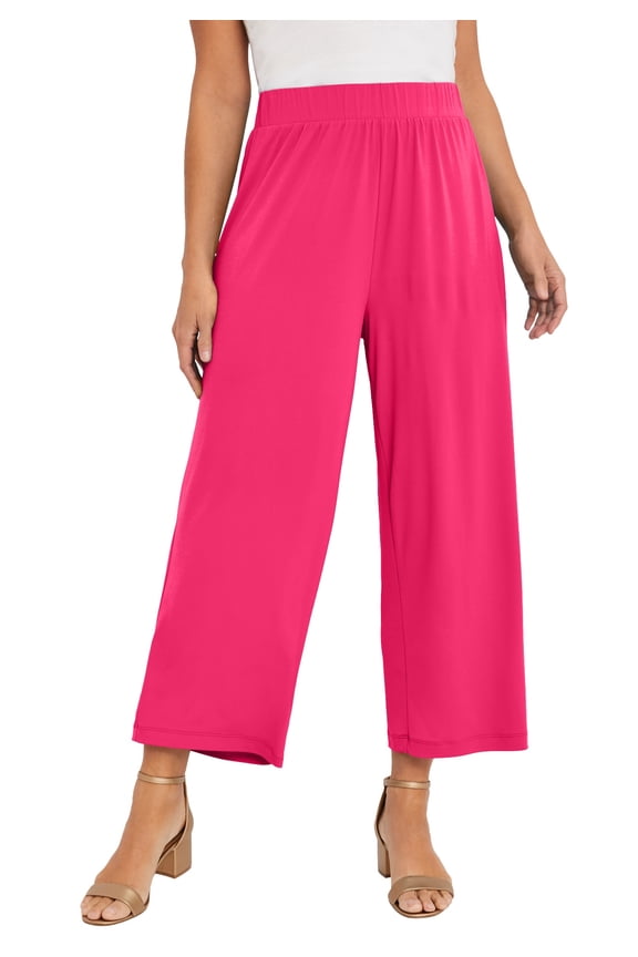 Women's Plus Size Stretch Knit Wide Leg Crop Pant