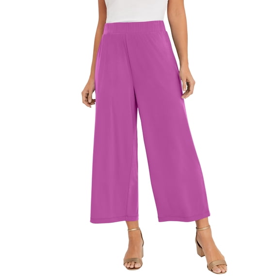 Jessica London Women's Plus Size Stretch Knit Wide Leg Crop Pant