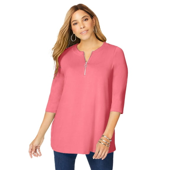 Jessica London Women's Plus Size Stretch Knit Zip Tunic