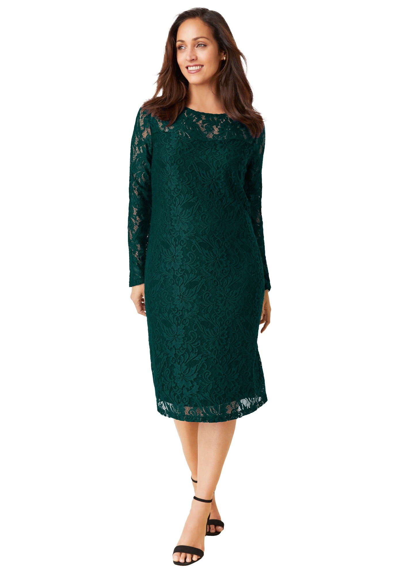 green lace shift dress Mock Neck Long Sleeve Sweater Dress main image 0
