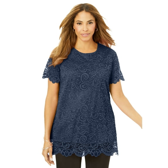 Jessica London Women's Plus Size Stretch Lace Tunic