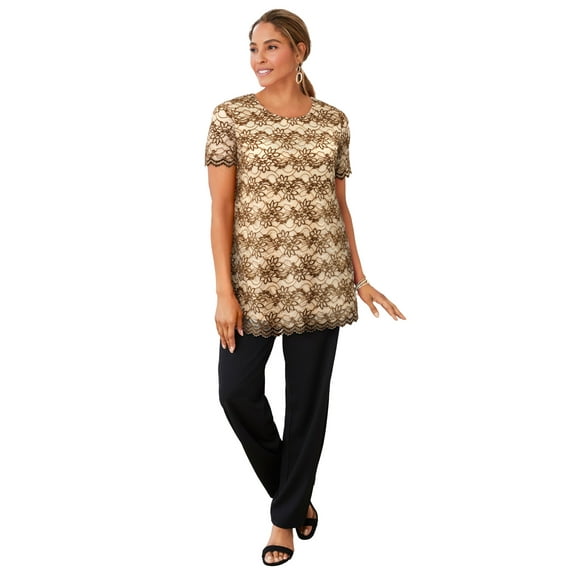 Jessica London Women's Plus Size Stretch Lace Tunic