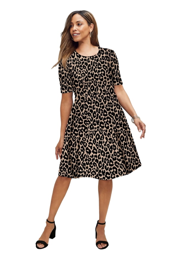 Women's Plus Size Stretch Ponte Flare Dress