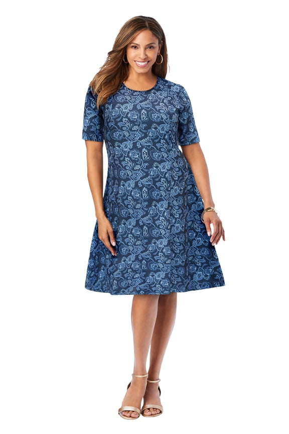 Women's Plus Size Stretch Ponte Flare Dress