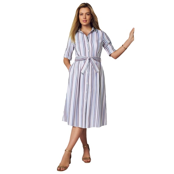 Jessica London Women's Plus Size Stretch Poplin Shirtdress