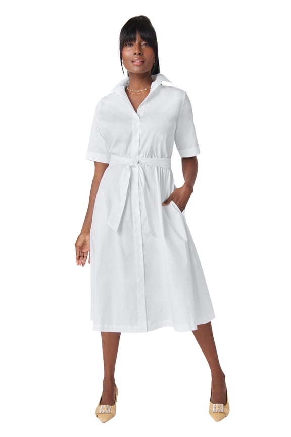 Women's Plus Size Stretch Poplin Shirtdress