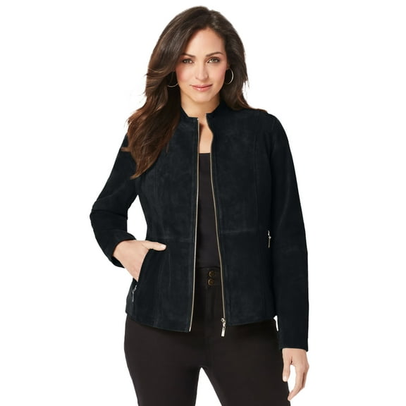 Jessica London Women's Plus Size Suede Zip-Front Jacket