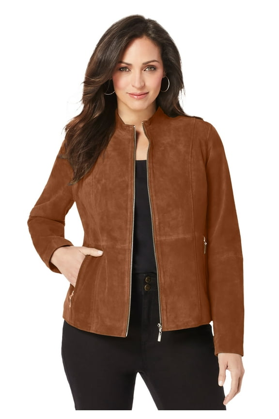 Women's Plus Size Suede Zip-Front Jacket