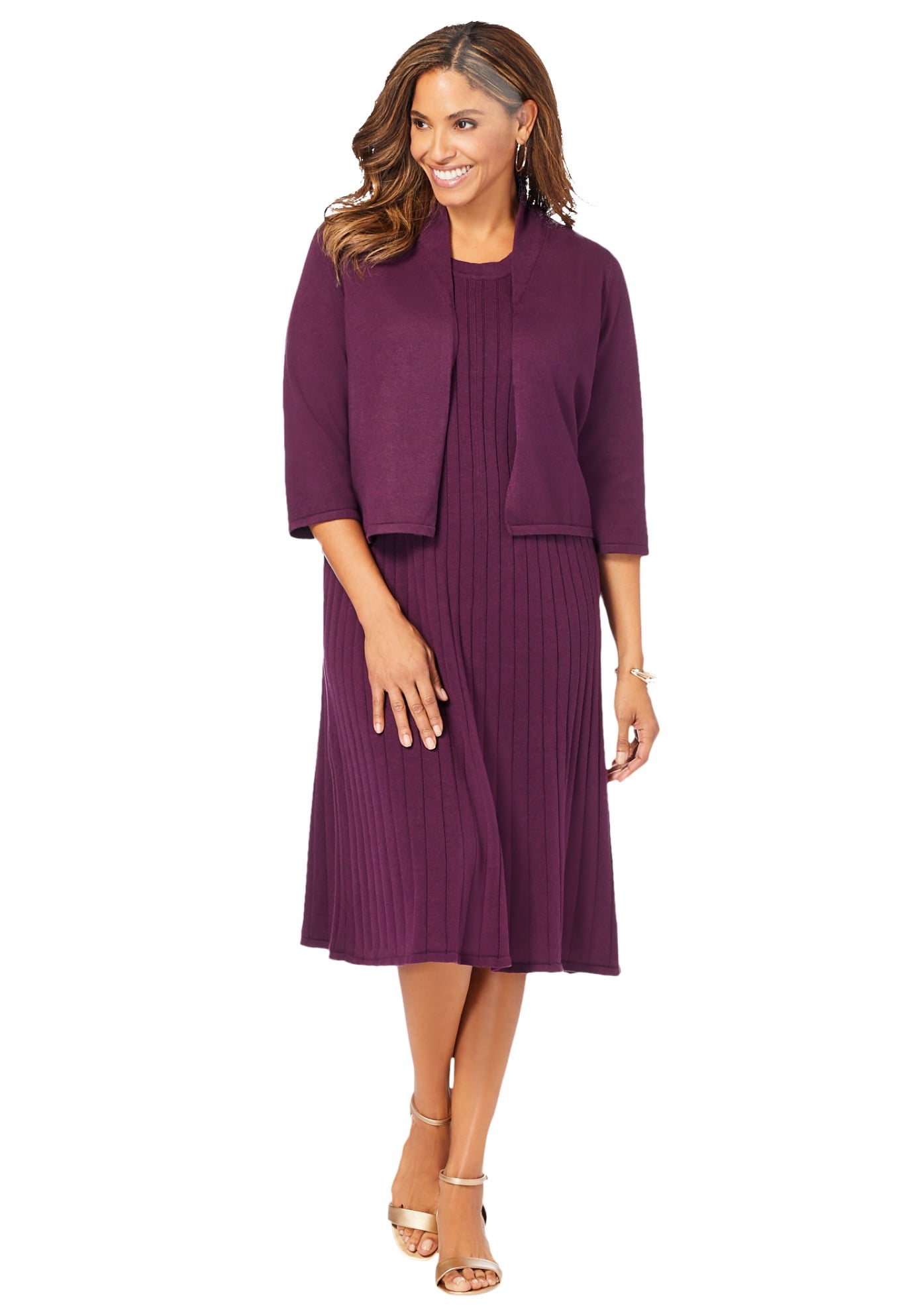 Jessica London Women's Plus Size Sweater Jacket Dress Cardigan Set