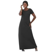 Jessica London Women's Plus Size T-Shirt Casual Short Sleeve Maxi Dress - 18, Black