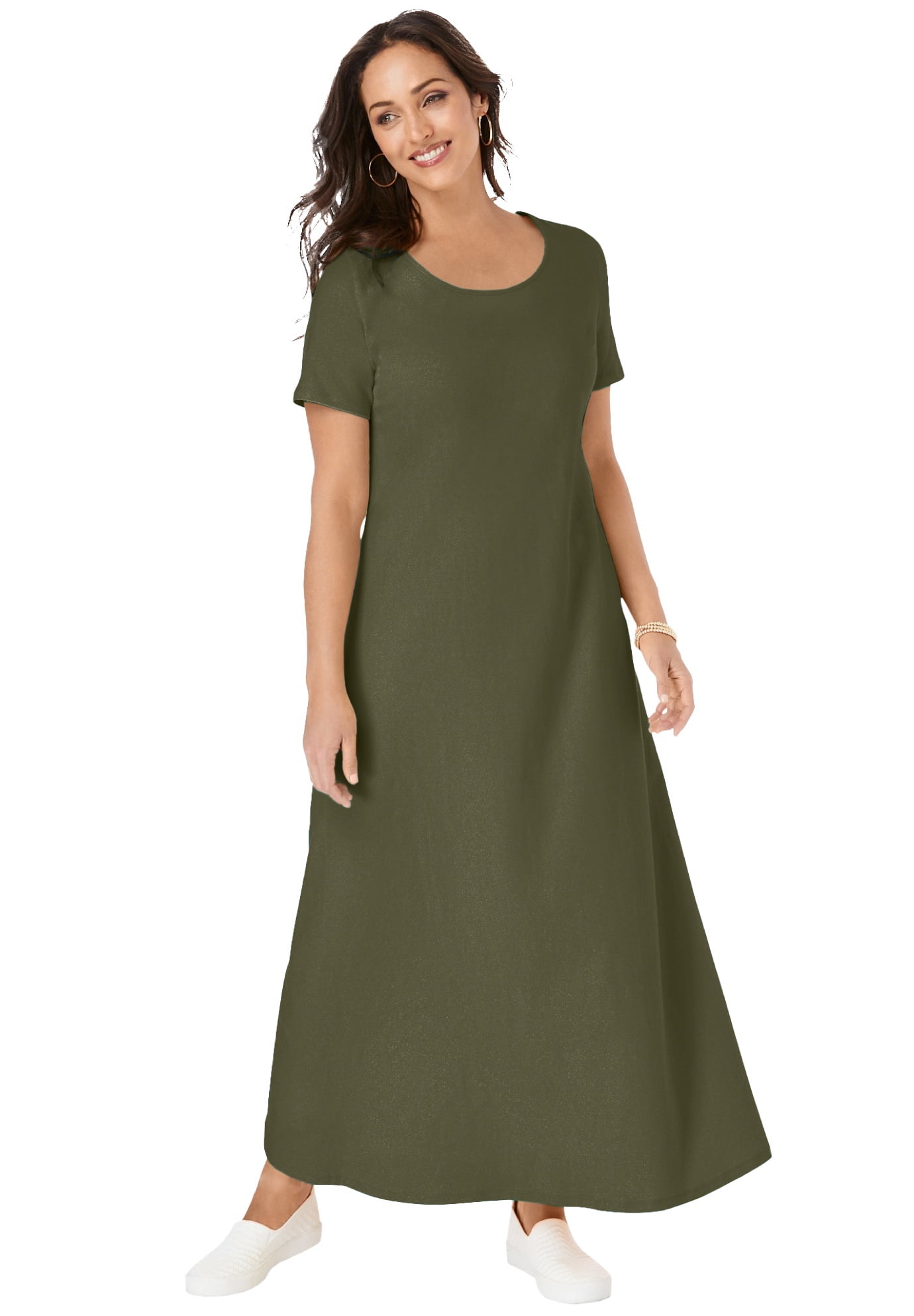 Jessica London Women's Plus Size T-Shirt Casual Short Sleeve Maxi 32, Green - Walmart.com