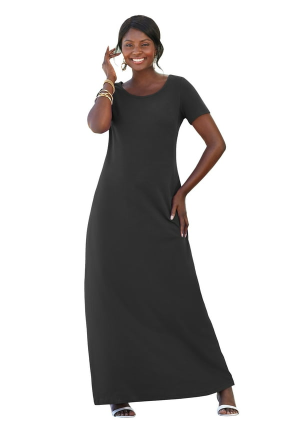 Women's Plus Size Petite Stretch Cotton T-Shirt Maxi Dress