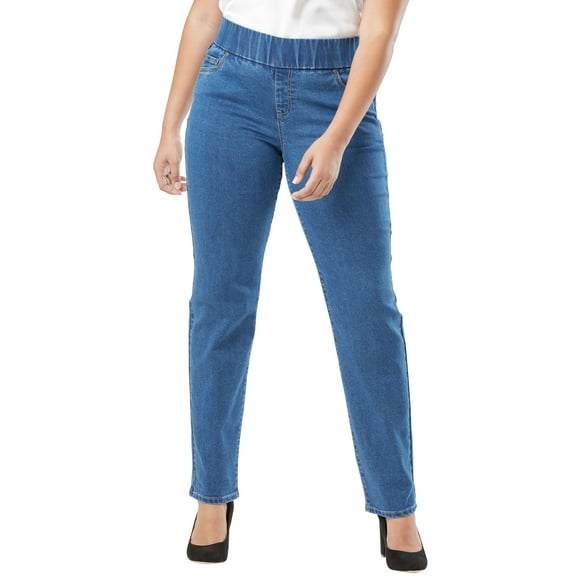 Jessica London Women's Plus Size Tall Comfort Waist Stretch Denim Straight Leg Jean