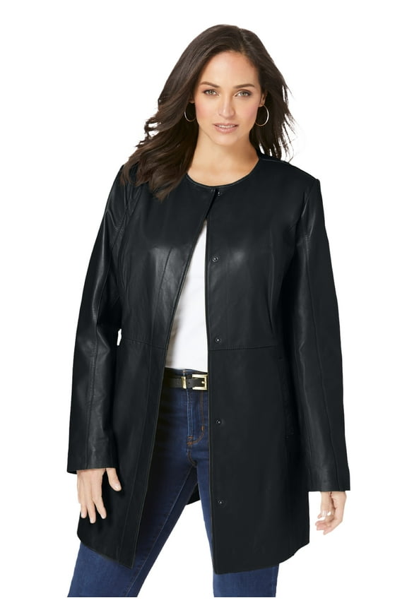 Women's Plus Size Three Quarter Length Jacket Real Leather Oversized Long Coat