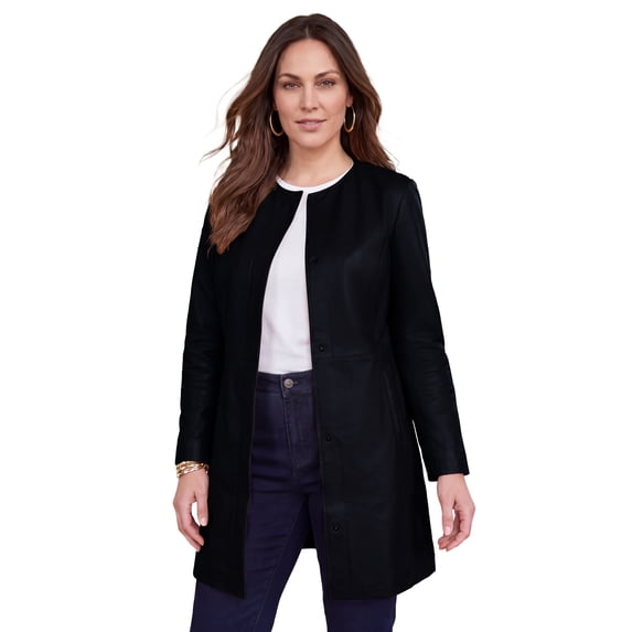 Jessica London Women's Plus Size Three-Quarter Leather Jacket