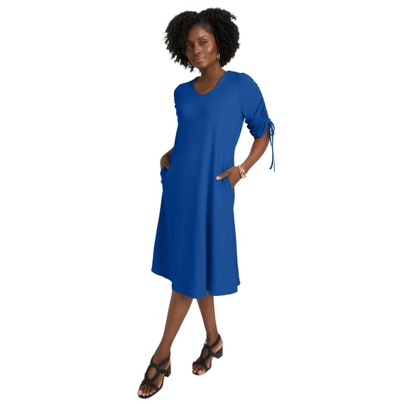 Jessica London Women's Plus Size Tie Sleeve Midi Dress