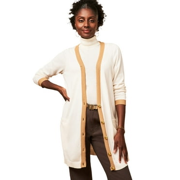 Jessica London Women's Plus Size Tipped Button Front Cardigan