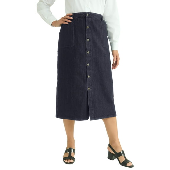 Jessica London Women's Plus Size True Fit Button-Front Midi Skirt