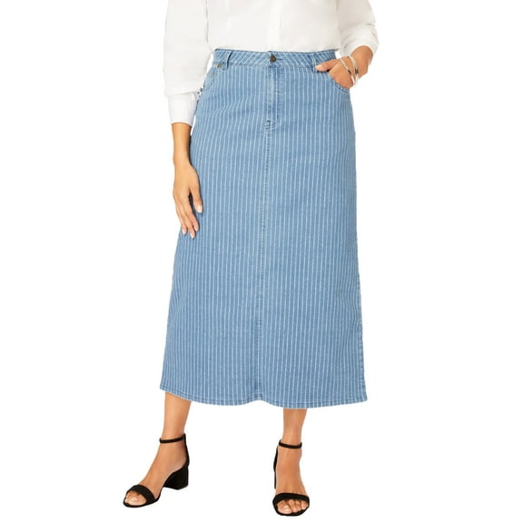 Jessica London Women's Plus Size True Fit Front Button Casual Denim Skirt