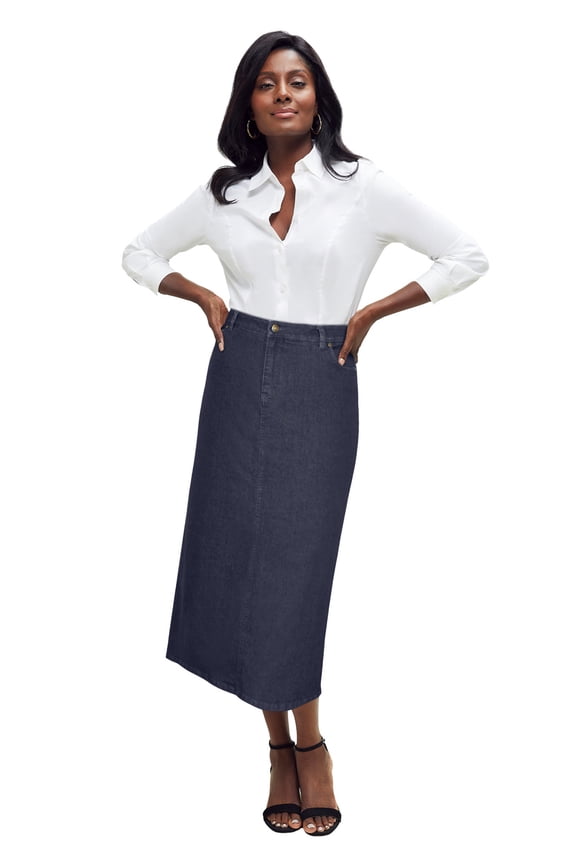 Women's Plus Size True Fit Front Button Casual Denim Skirt