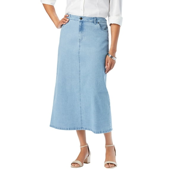 Jessica London Women's Plus Size True Fit Front Button Casual Denim Skirt