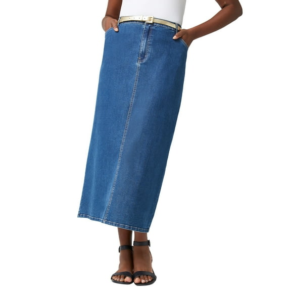Jessica London Women's Plus Size True Fit Front Button Casual Denim Skirt