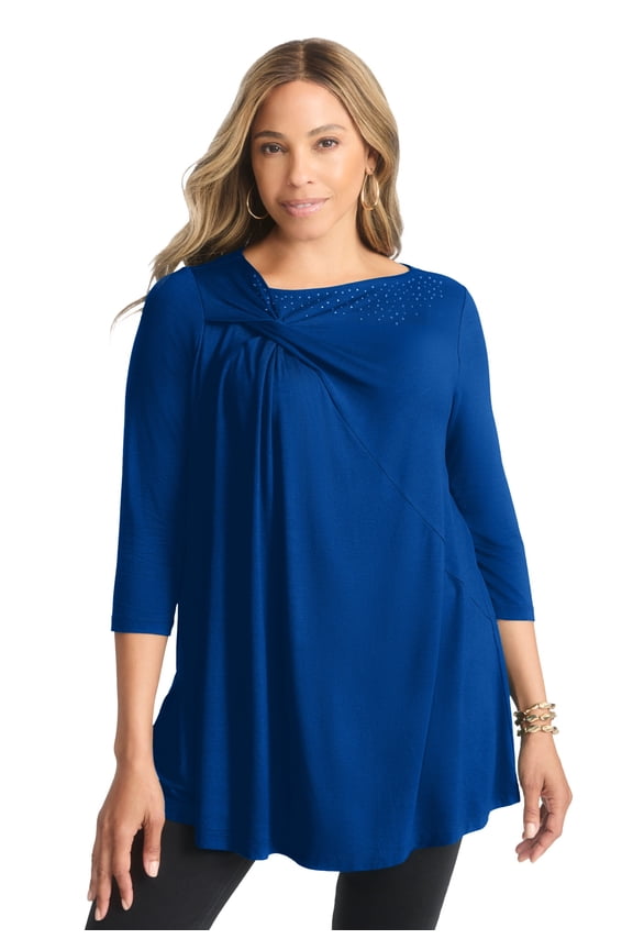 Women's Plus Size Twist-Front Trapeze Tunic