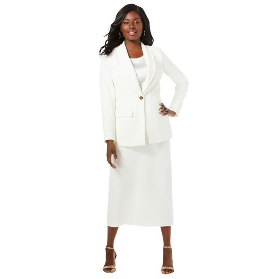 Jessica London Women's Plus Size Two Piece Single Breasted Jacket Skirt Suit Set - 18, Ivory Beige