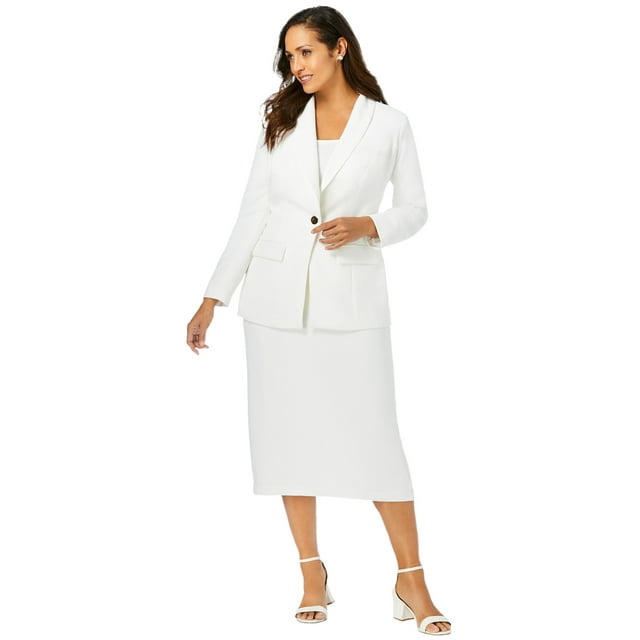 Jessica London Women's Plus Size Two Piece Single Breasted Jacket Skirt Suit Set - 22, White