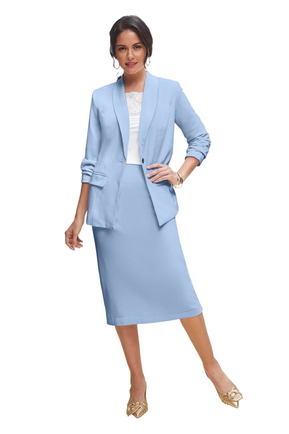 Women's Plus Size Two Piece Single Breasted Jacket Skirt Suit Set