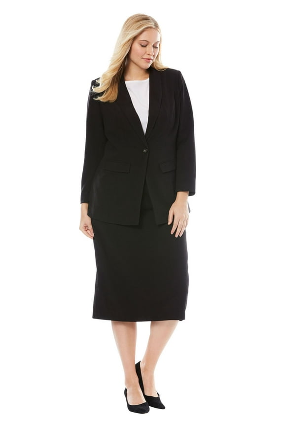 Women's Plus Size Two Piece Single Breasted Jacket Skirt Suit Set