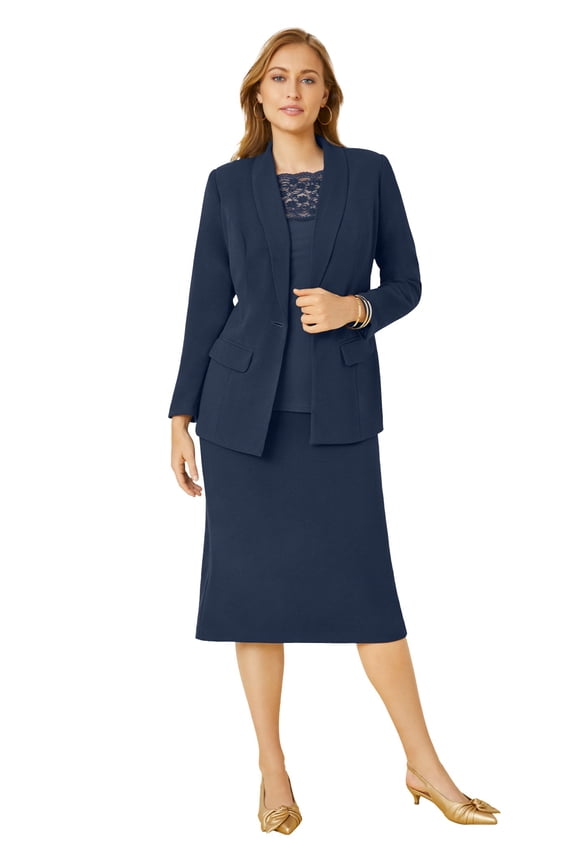 Women's Plus Size Two Piece Single Breasted Jacket Skirt Suit Set