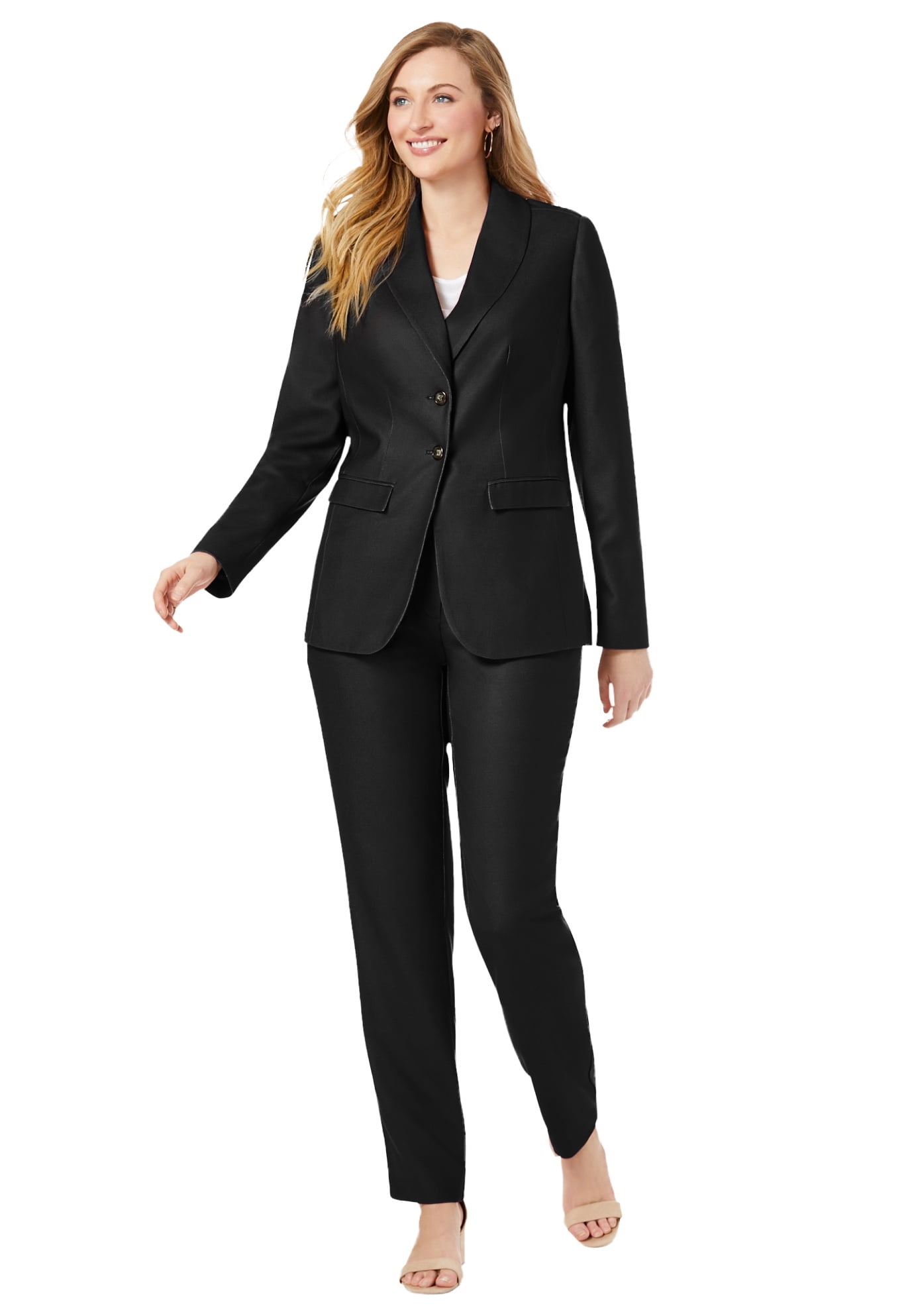 Jessica London Women's Plus Size Two Piece Single Breasted Pant Suit Set -  18 W, Black