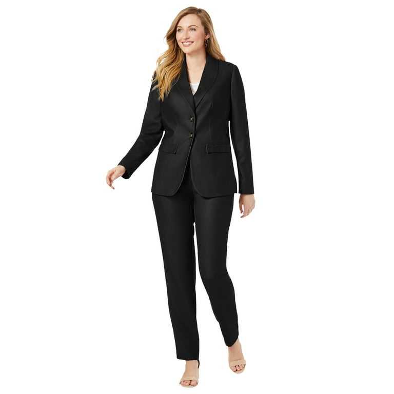 Jessica London Women's Plus Size Two Piece Single Breasted Pant Suit Set -  18 W, Black 