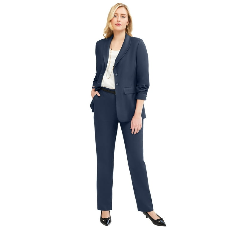 Jessica London Women's Plus Size Two Piece Single Breasted Jacket Skirt  Suit Set - 26, Navy Blue 