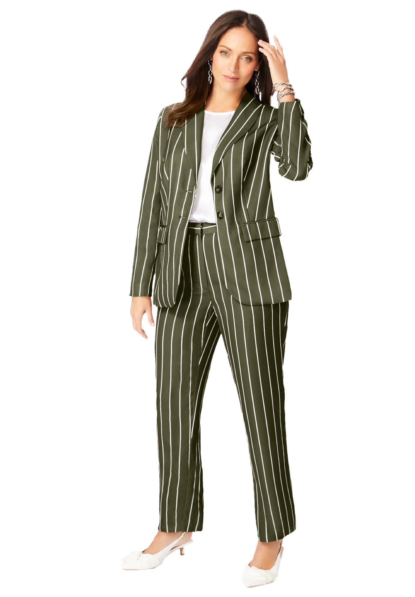 Jessica London Women's Plus Size Two Piece Single Breasted Pant Suit Set -  12 W, Black : Target