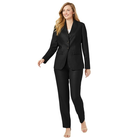 Jessica London Women's Plus Size Petite Stretch Crepe Single-Breasted Pantsuit