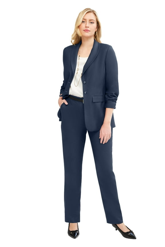 Women's Plus Size Petite Stretch Crepe Single-Breasted Pantsuit
