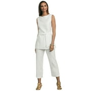 Jessica London Women's Plus Size Two Piece Sleeveless Tunic Top Capri Pants Linen Blend Set - 18, White