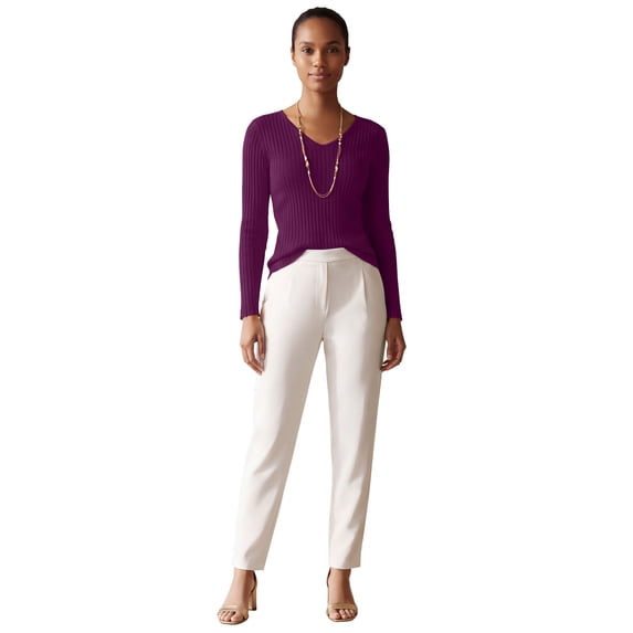 Jessica London Women's Plus Size V-Neck Ribbed Sweater
