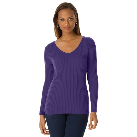 Jessica London Women's Plus Size V-Neck Ribbed Sweater