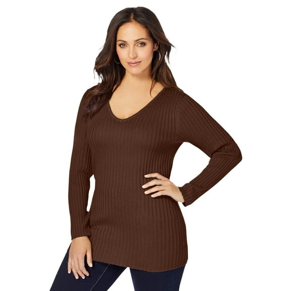 Jessica London Women's Plus Size V-Neck Ribbed Sweater