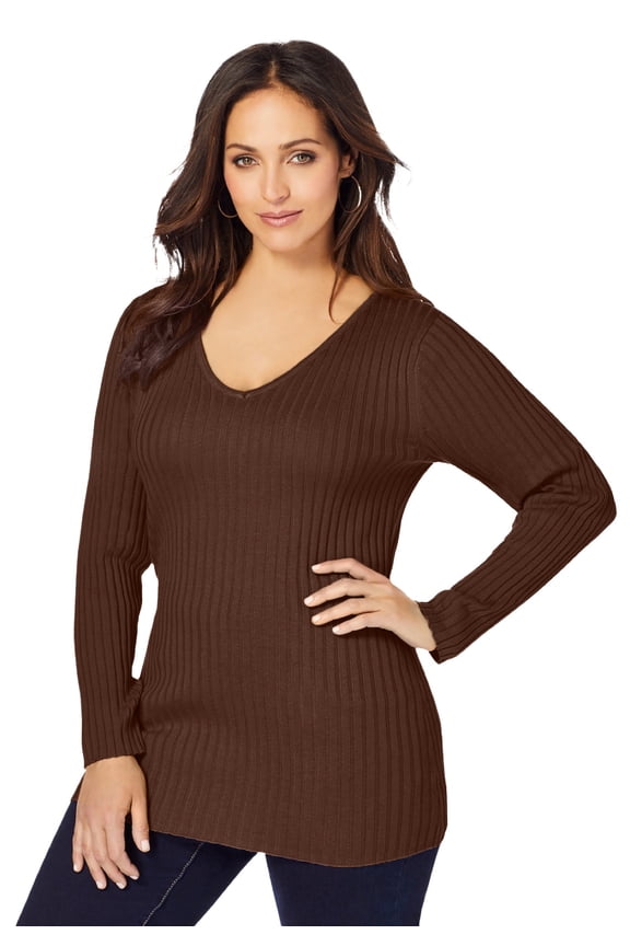 Women's Plus Size V-Neck Ribbed Sweater