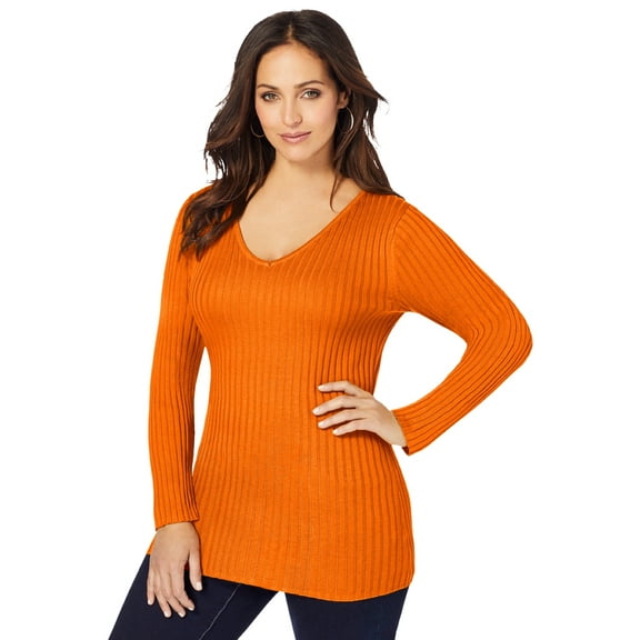 Jessica London Women's Plus Size V-Neck Ribbed Sweater