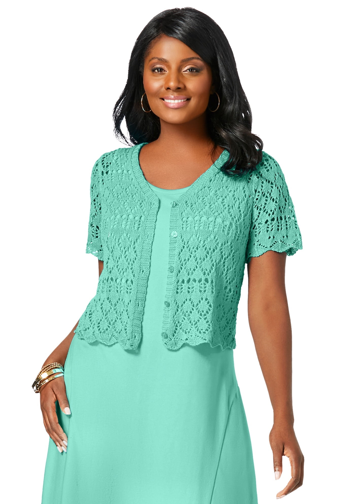 Jessica London Women s Plus Size V Neck Short Sleeve Open Front