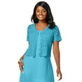 thumbnail image 1 of Jessica London Women's Plus Size V-Neck Short Sleeve Open Front Button Up Crochet Shrug, 1 of 5