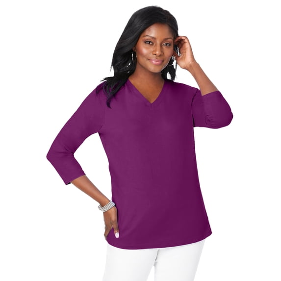 Jessica London Women's Plus Size V-Neck Tee 3/4 Sleeve T-Shirt