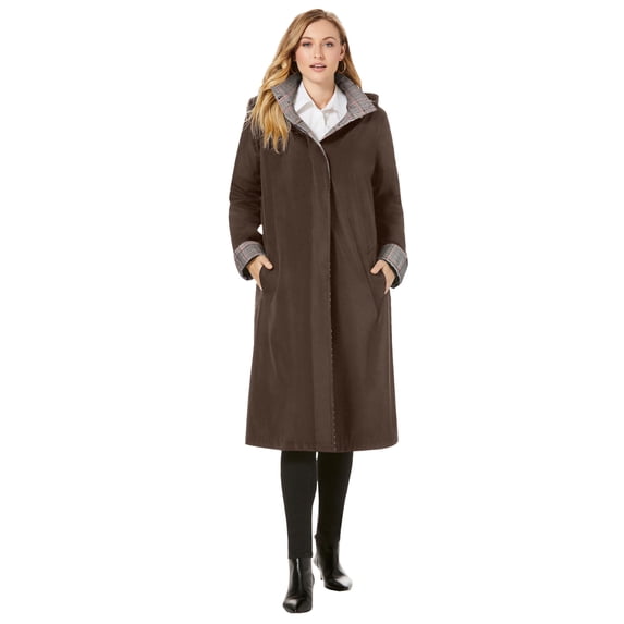 Jessica London Women's Plus Size Water Resistant Contrast Raincoat w/ Detachable Hood